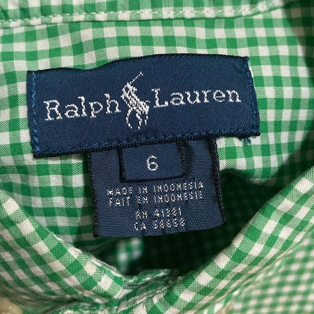 Ralph Lauren Green White Gingham Button-Down Shirt - Boys